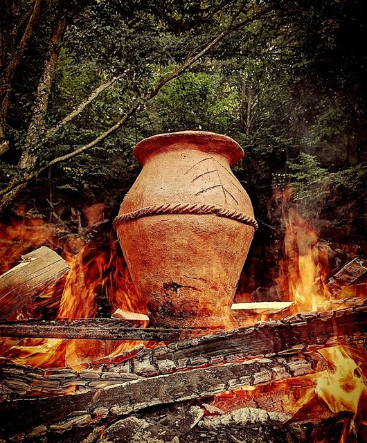 Clay pot fired in an open fire
